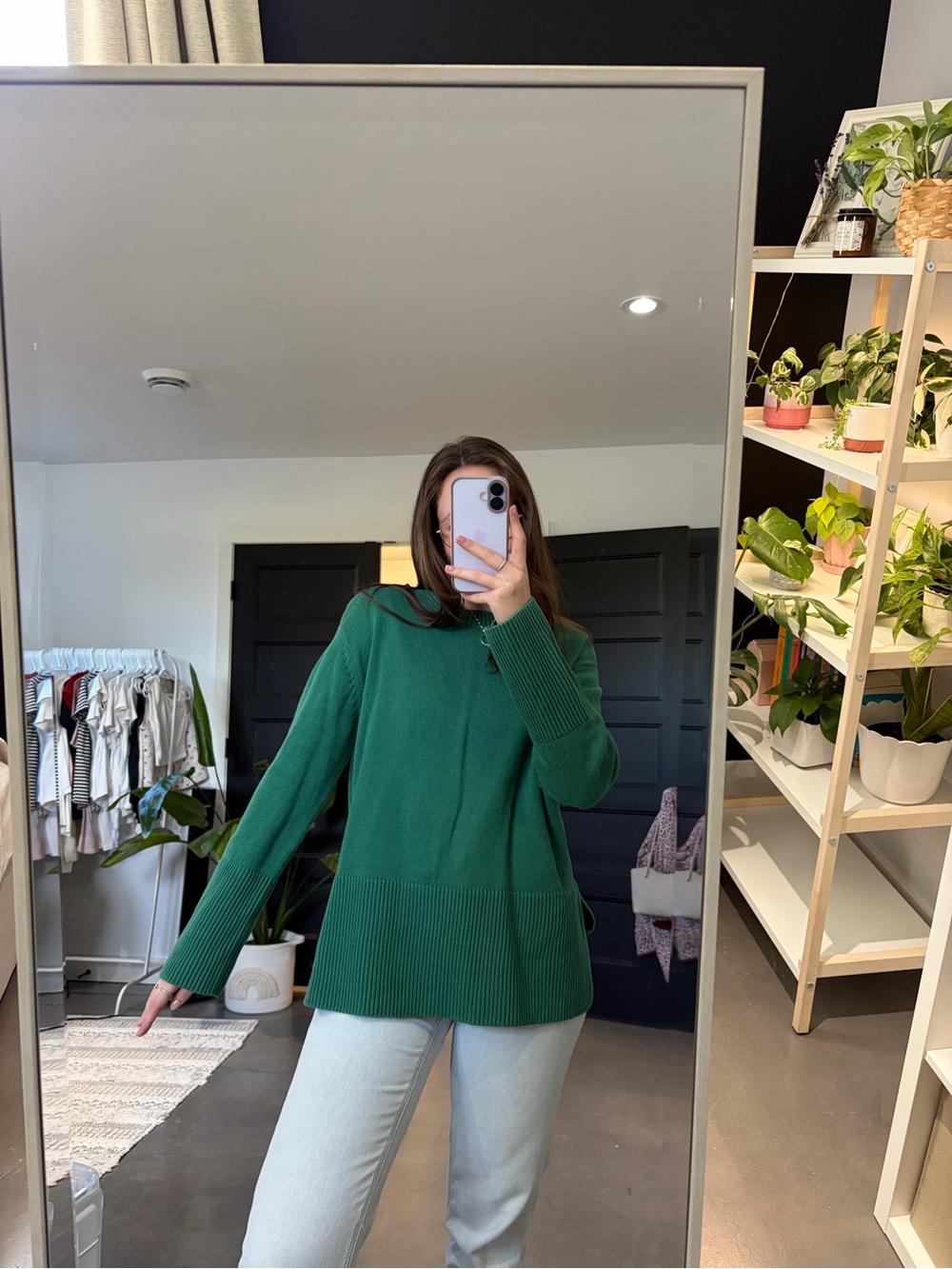 Pull vert classique à col rond pour femme